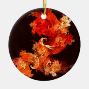 Dancing Firebirds Art Modern Fractal Abstract Ceramic Ornament