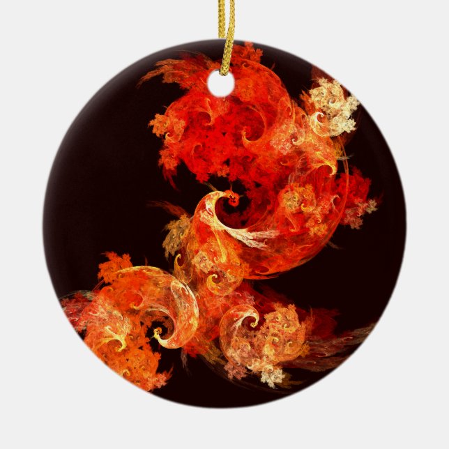 Dancing Firebirds Art Modern Fractal Abstract Ceramic Ornament (Front)