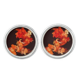 Dancing Firebirds Art Modern Fractal Abstract Cufflinks
