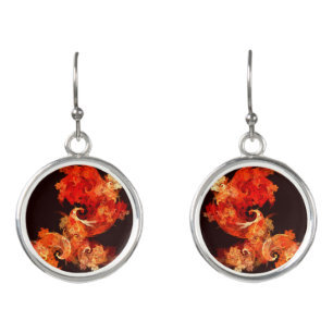 Dancing Firebirds Art Modern Fractal Abstract Earrings