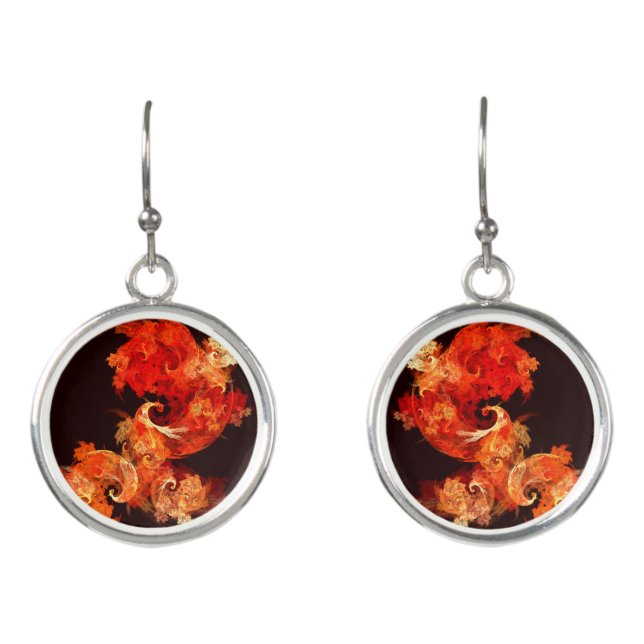 Dancing Firebirds Art Modern Fractal Abstract Earrings (Front)