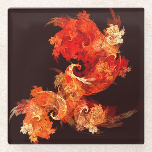 Dancing Firebirds Art Modern Fractal Abstract Glass Coaster (Front)