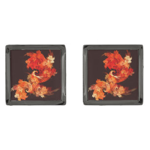 Dancing Firebirds Art Modern Fractal Abstract Gunmetal Finish Cufflinks