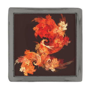 Dancing Firebirds Art Modern Fractal Abstract Gunmetal Finish Lapel Pin