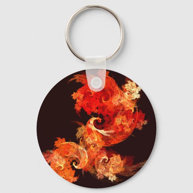Dancing Firebirds Art Modern Fractal Abstract Keychain (Front)