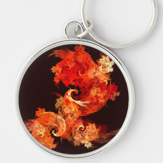 Dancing Firebirds Art Modern Fractal Abstract Keychain (Front)