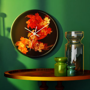 Dancing Firebirds Art Modern Fractal Abstract Large Clock