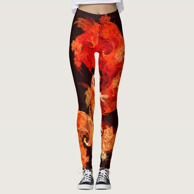 Dancing Firebirds Art Modern Fractal Abstract Leggings (Front)