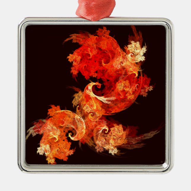 Dancing Firebirds Art Modern Fractal Abstract Metal Ornament (Front)