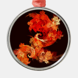 Dancing Firebirds Art Modern Fractal Abstract Metal Ornament