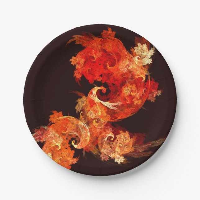 Dancing Firebirds Art Modern Fractal Abstract Paper Plates (Front)