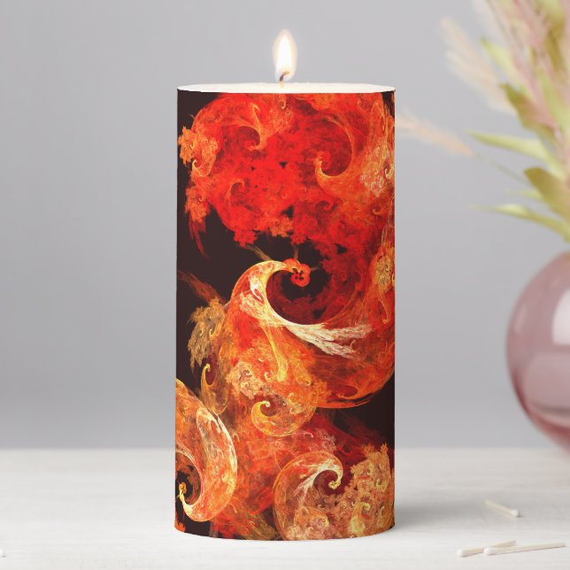 Dancing Firebirds Art Modern Fractal Abstract Pillar Candle (In Situ)