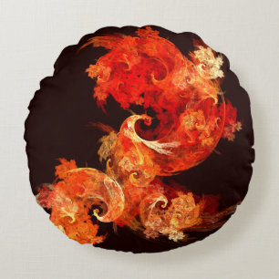 Dancing Firebirds Art Modern Fractal Abstract Round Pillow