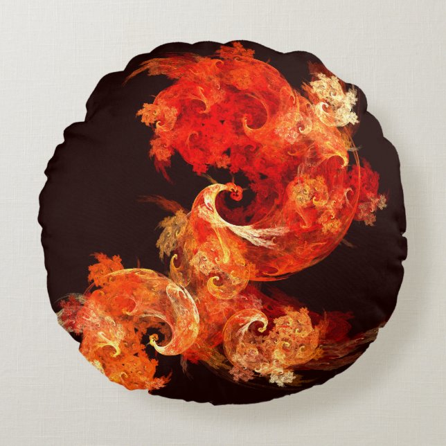 Dancing Firebirds Art Modern Fractal Abstract Round Pillow (Front)