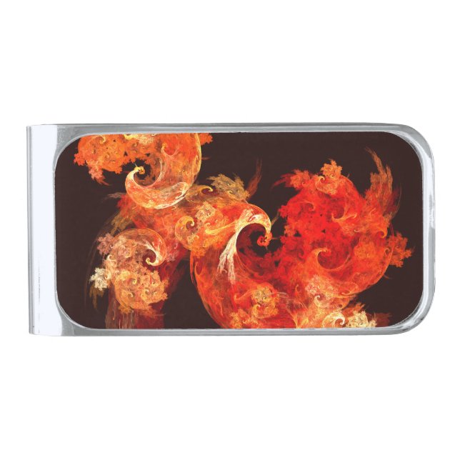 Dancing Firebirds Art Modern Fractal Abstract Silver Finish Money Clip (Front)