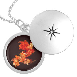 Dancing Firebirds Art Modern Fractal Abstract Silver Plated Necklace