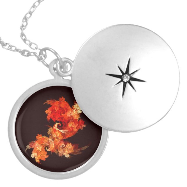 Dancing Firebirds Art Modern Fractal Abstract Silver Plated Necklace (Front)
