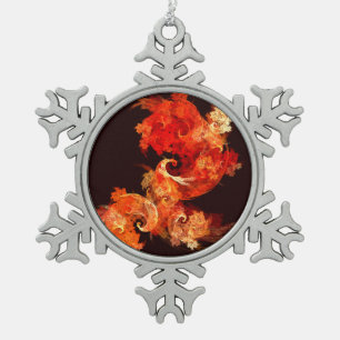 Dancing Firebirds Art Modern Fractal Abstract Snowflake Pewter Christmas Ornament