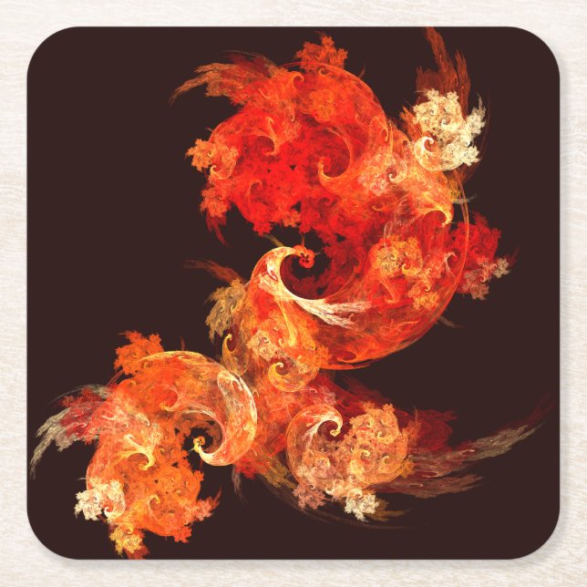 Dancing Firebirds Art Modern Fractal Abstract Square Paper Coaster (Front)