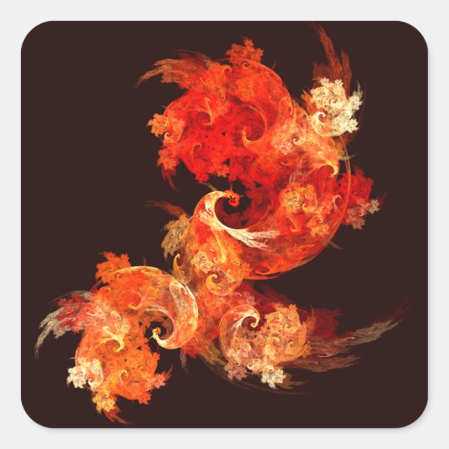 Dancing Firebirds Art Modern Fractal Abstract Square Sticker (Front)