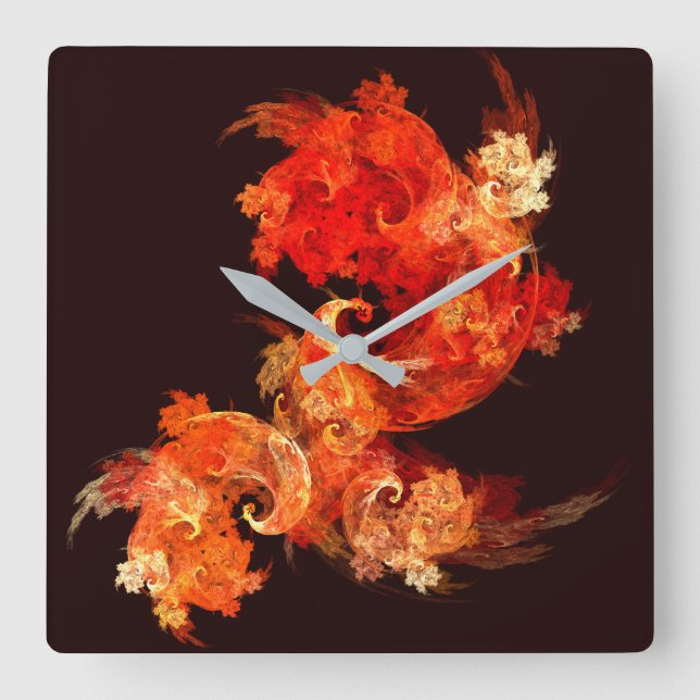 Dancing Firebirds Art Modern Fractal Abstract Square Wall Clock (Front)