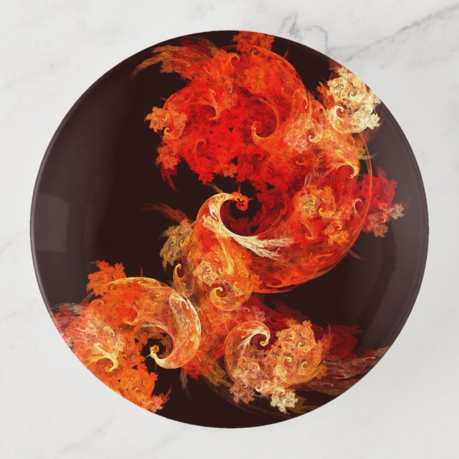Dancing Firebirds Art Modern Fractal Abstract Trinket Tray (Front)