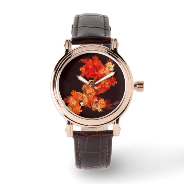 Dancing Firebirds Art Modern Fractal Abstract Watch (Front)