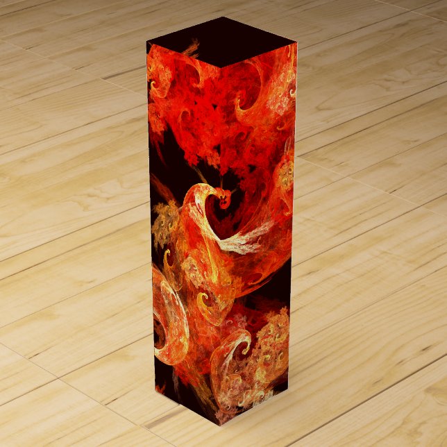 Dancing Firebirds Art Modern Fractal Abstract Wine Gift Box (Front)