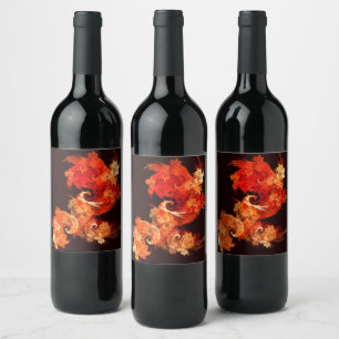 Dancing Firebirds Art Modern Fractal Abstract Wine Label