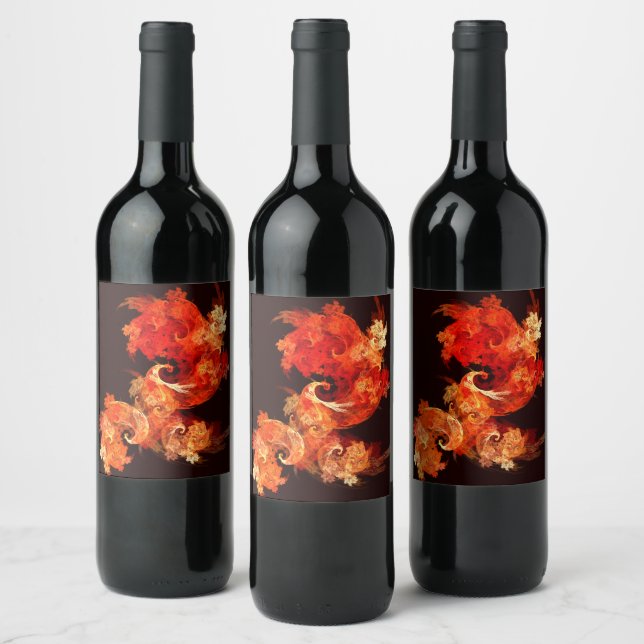 Dancing Firebirds Art Modern Fractal Abstract Wine Label (Bottles)
