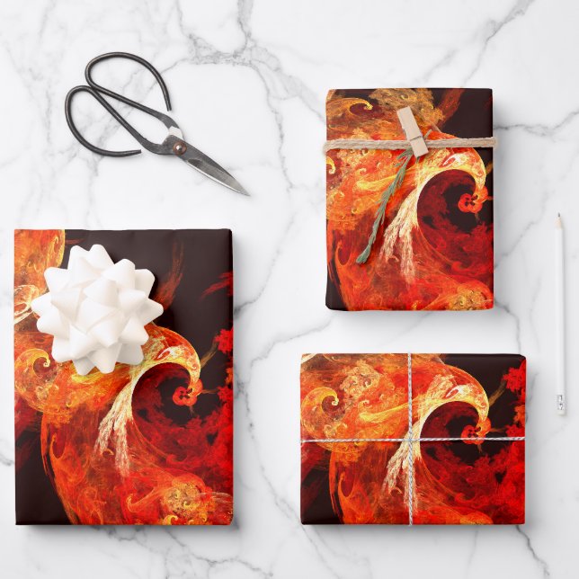 Dancing Firebirds Art Modern Fractal Abstract Wrapping Paper Sheets (Front)