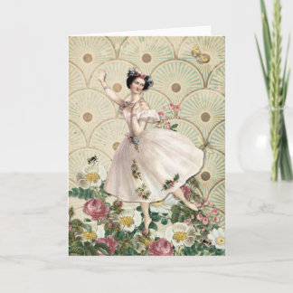 Dancing Floral Fairy - Vintage Blank Greeting Note Card