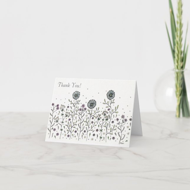 Dancing Flower in a Meadow Letterpress Thank You Card (Front)