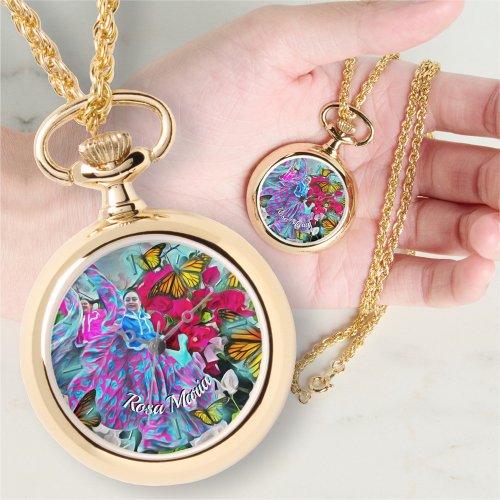Dancing Flowers  Butterflies PV01 Necklace Watch