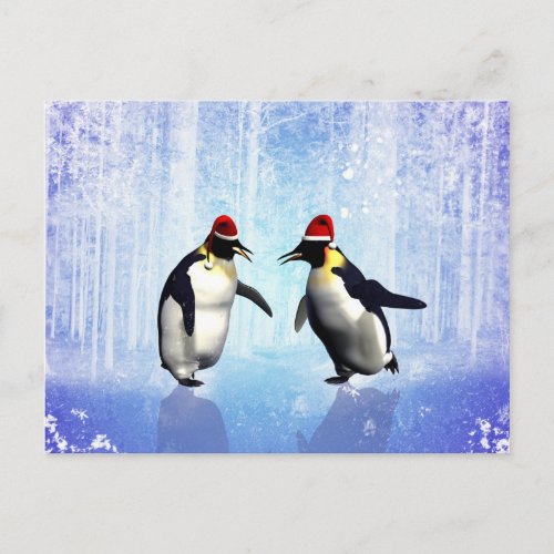 Dancing for christmas funny penguin holiday postcard