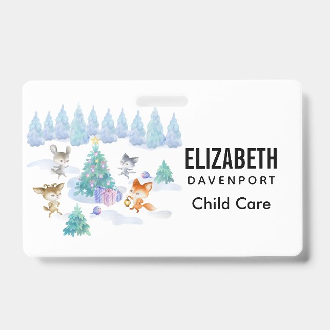 Dancing Forest Animals Christmas Watercolor Badge (Front)