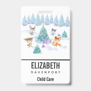 Dancing Forest Animals Christmas Watercolor Badge