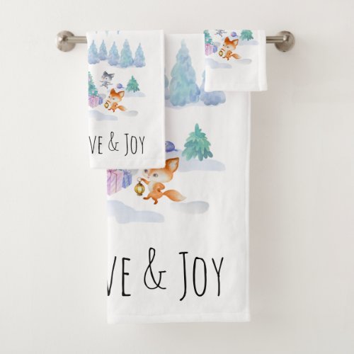 Dancing Forest Animals Christmas Watercolor Bath Towel Set