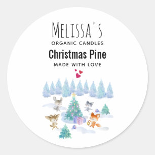 Dancing Forest Animals Christmas Watercolor Candle Classic Round Sticker
