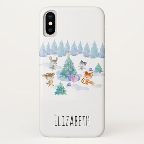 Dancing Forest Animals Christmas Watercolor iPhone X Case