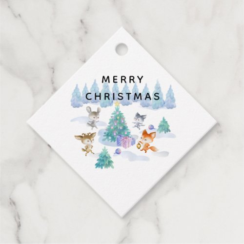 Dancing Forest Animals Christmas Watercolor Favor Tags