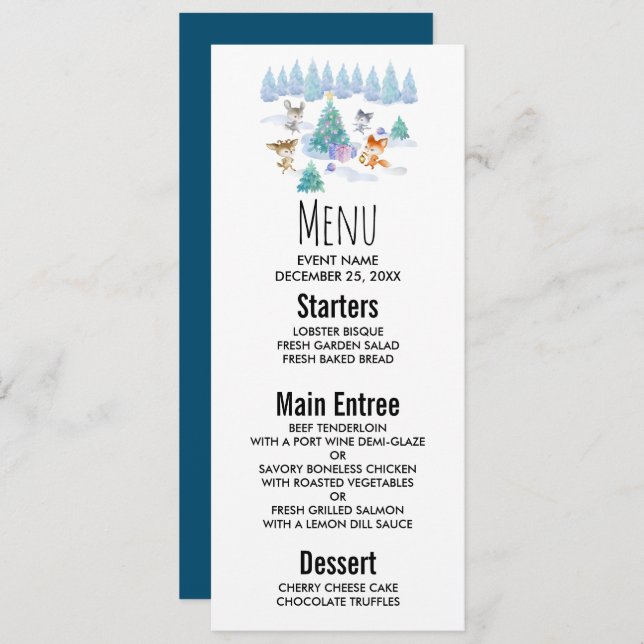 Dancing Forest Animals Christmas Watercolor Invitation (Front/Back)