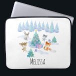 Dancing Forest Animals Christmas Watercolor Laptop Sleeve<br><div class="desc">A laptop sleeve with a whimsical Christmas scene. Happy forest animals dancing around a decorated Christmas tree. 
Festive holiday watercolor design.</div>