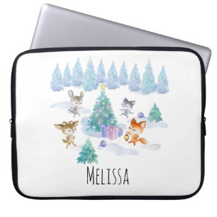 Dancing Forest Animals Christmas Watercolor Laptop Sleeve