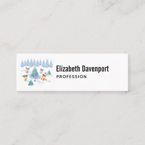 Dancing Forest Animals Christmas Watercolor Mini Business Card