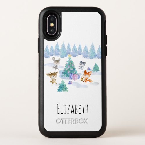 Dancing Forest Animals Christmas Watercolor OtterBox Symmetry iPhone X Case