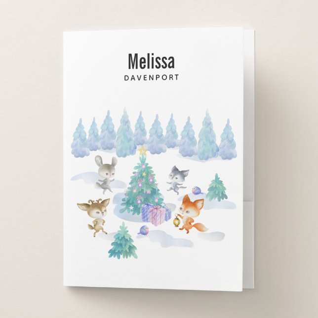 Dancing Forest Animals Christmas Watercolor Pocket Folder (Front)