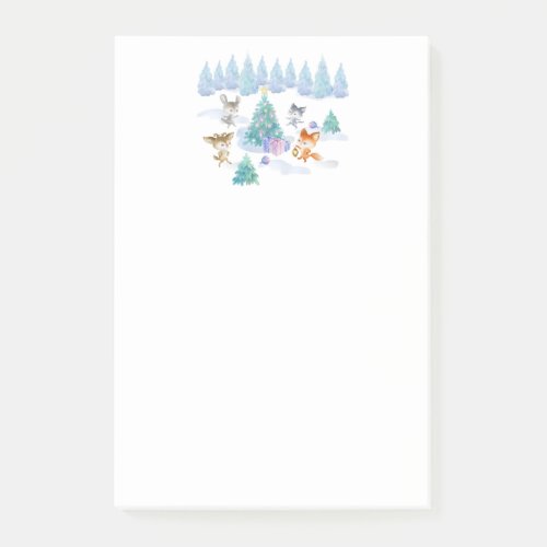 Dancing Forest Animals Christmas Watercolor Post_it Notes