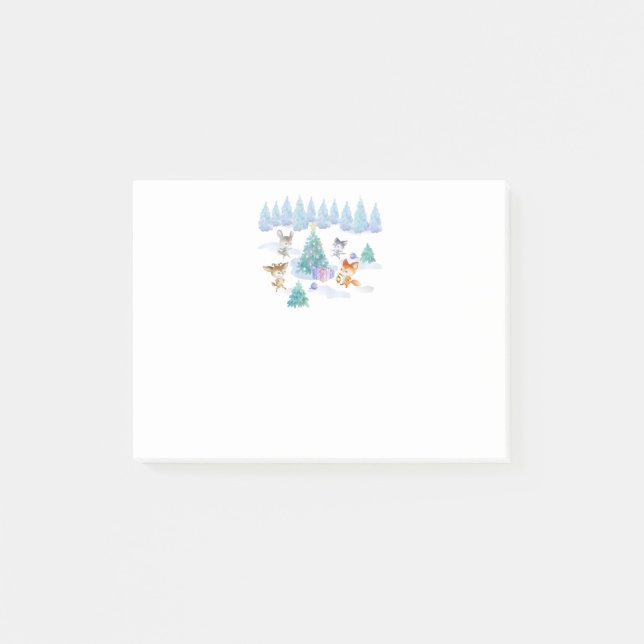 Dancing Forest Animals Christmas Watercolor Post-it Notes (Front)
