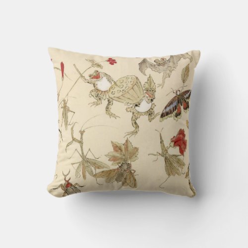 Dancing Forest Of Frogs By Kawanabe Kyosai 1879 Throw Pillow